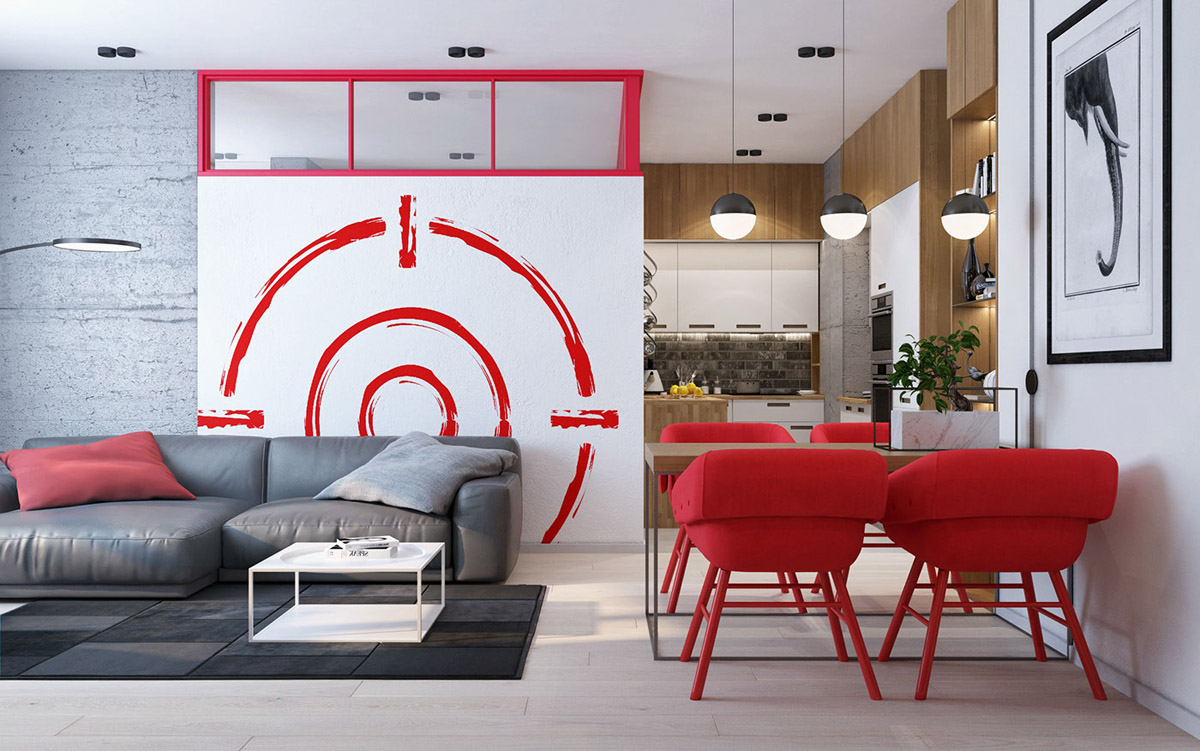 Mẫu thiết kế nội thất mang tone màu  đỏ cá tính