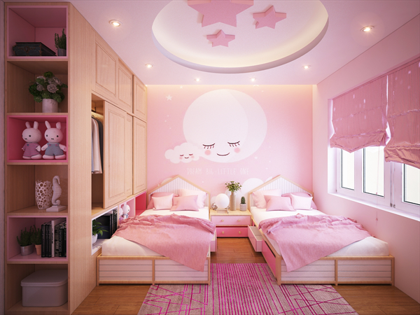 Thiết kế phòng ngủ bé gái thường sử dụng màu hồng dễ thương