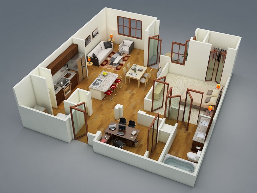 Mẫu thiết kế nội thất căn hộ 50m2 1 phòng ngủ