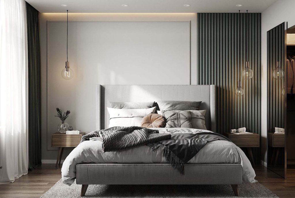 Phòng ngủ chung cư 70m2 thiết kế theo tone màu xám tinh tế