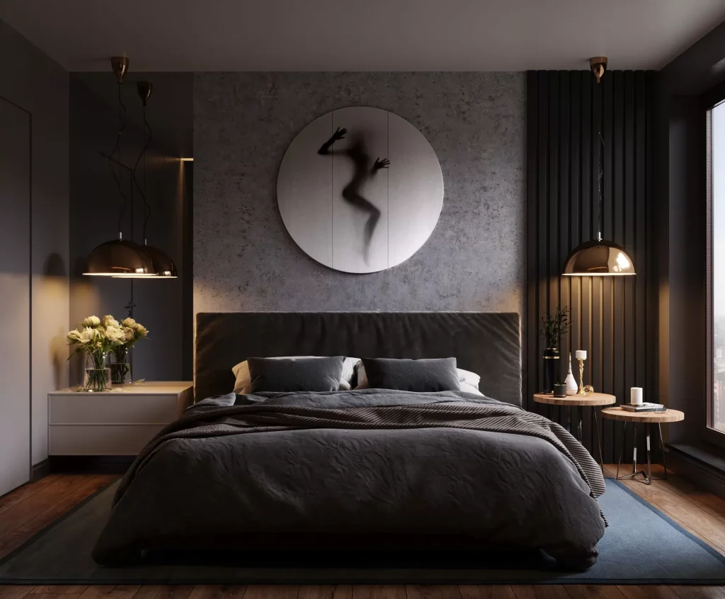Phòng ngủ chung cư 70m2 tone màu đen sang trọng, lịch lãm