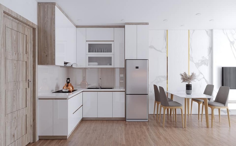 Mẫu nội thất phòng bếp căn hộ chung cư nhẹ nhàng mà tinh tế của Ecohome Design