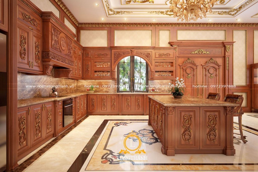 Mẫu thiết kế phòng bếp bằng gỗ tự nhiên do Nội thất Đương Đại thi công
