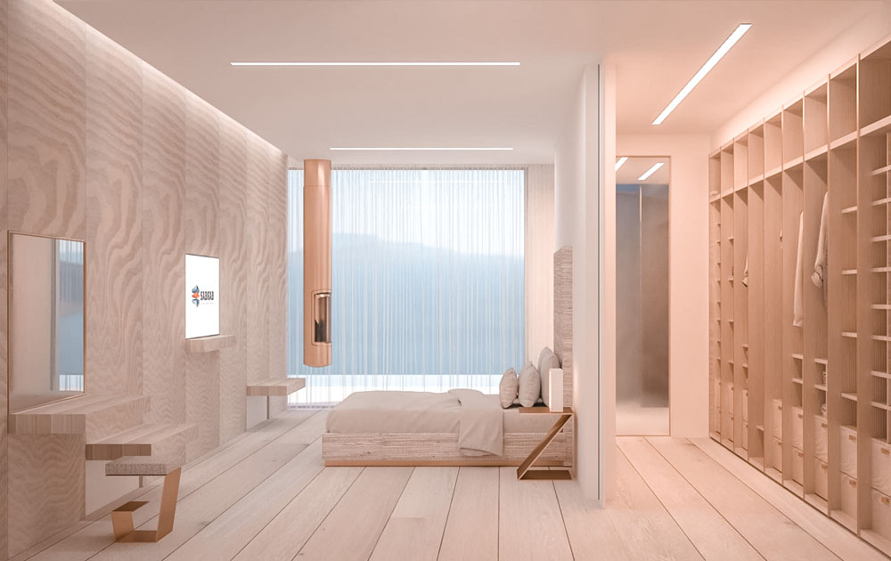 Mẫu phòng ngủ biệt thự 150m2 phong cách tối giản được thiết kế cạnh cửa sổ giúp đón được nhiều sinh khí và ánh sáng tự nhiên