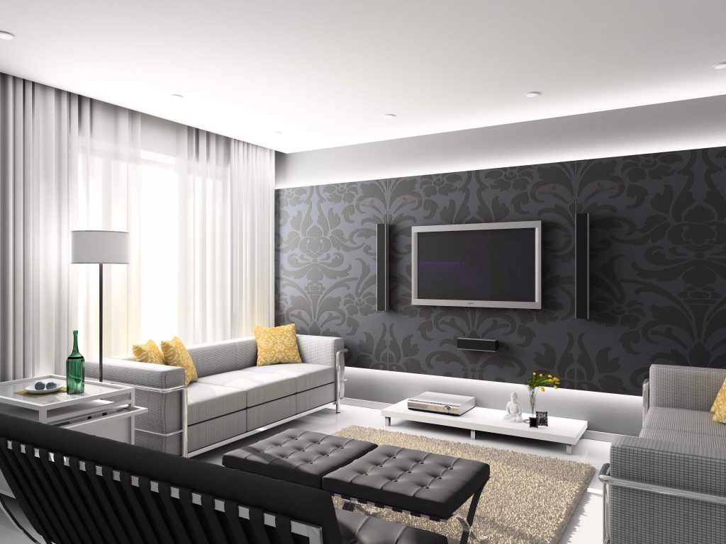 Sử dụng giấy dán tường giúp cho không gian phòng khách trở nên sinh động hơn