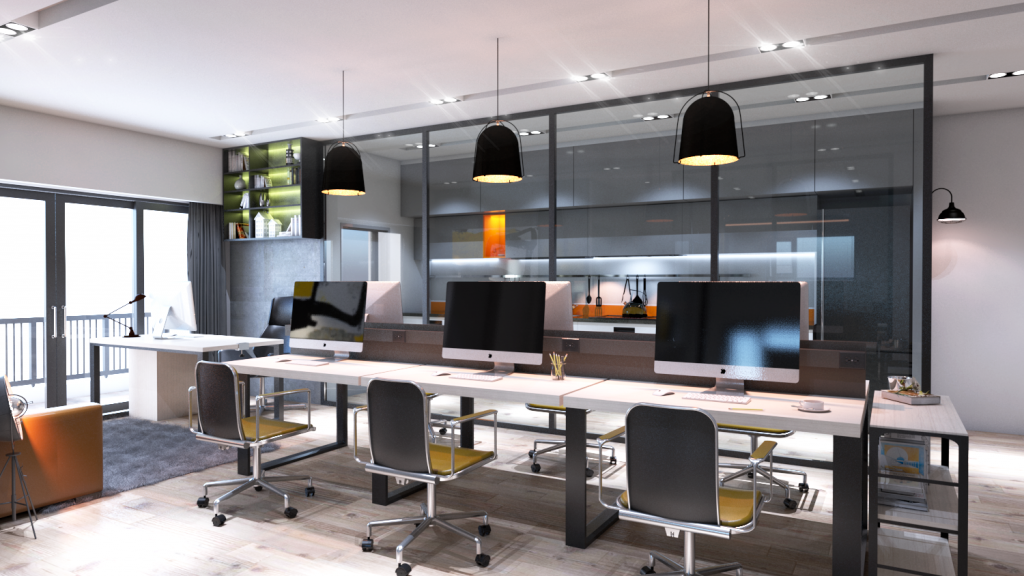Màu sắc và ánh sáng tự nhiên không chỉ làm nổi bật thiết kế của nội thất mà còn khiến văn phòng nhỏ trở nên rộng rãi hơn