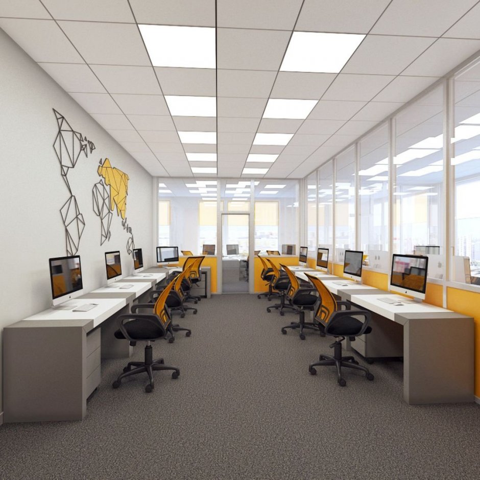 Mẫu văn phòng 30m2 sử dụng tone màu cam nổi bật mà tinh tế