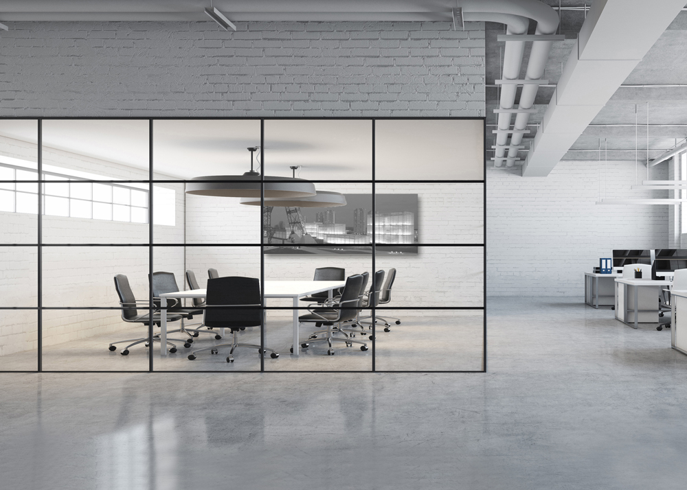 Sử dụng vách ngăn bằng kính trong suốt sẽ giúp tạo ra không gian riêng tư cho phòng họp văn phòng 50m2